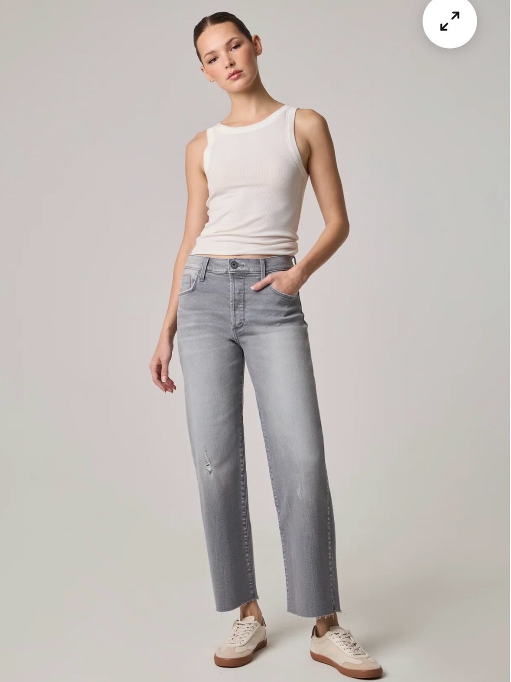 Edyson Vincent High Rise Wide Leg Jeans in Light Gray
